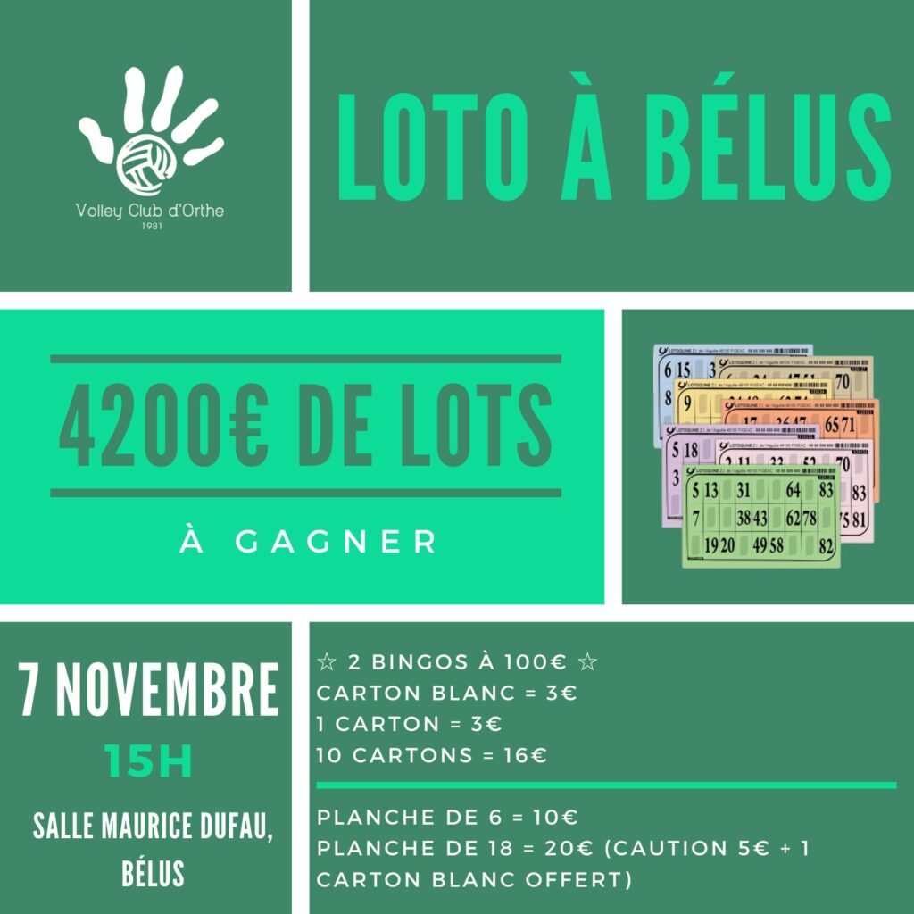 Loto Bingo du VCO à Bélus Dimanche 7 Novembre