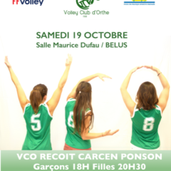 Le Volley Club d&rsquo;Orthe reçoit Carcen-Ponson le Samedi 19/10/2019 à 18h