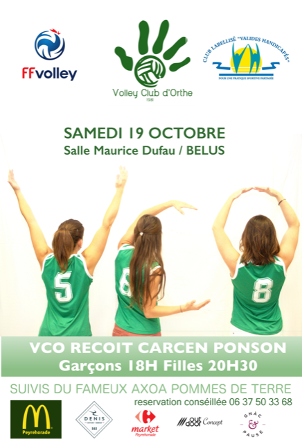 Le Volley Club d’Orthe reçoit Carcen-Ponson le Samedi 19/10/2019 à 18h