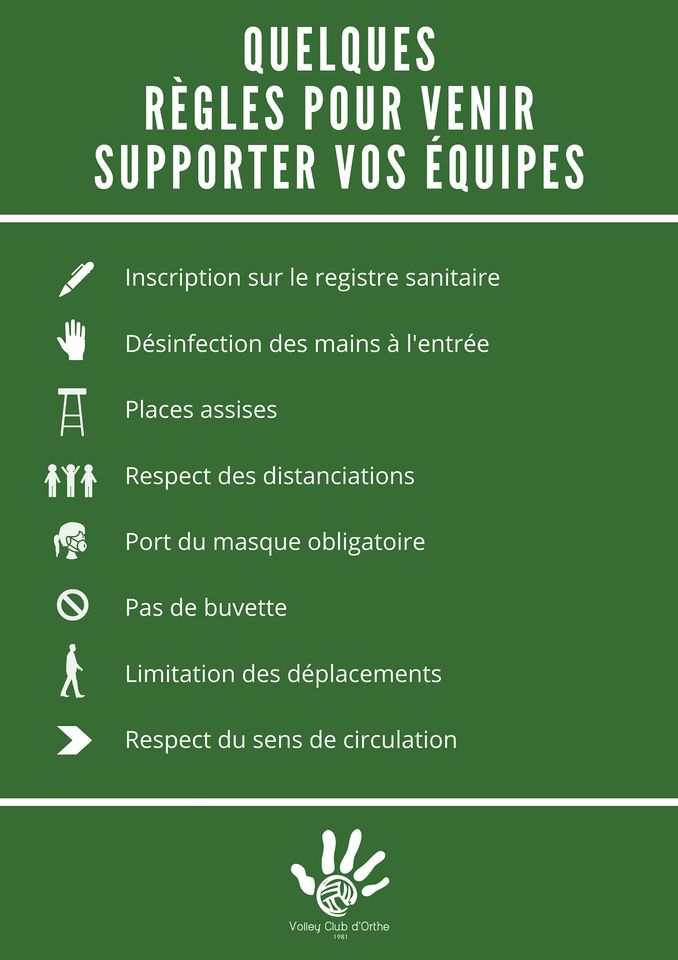 Les Règles sanitaires pour venir encourager vos équipes