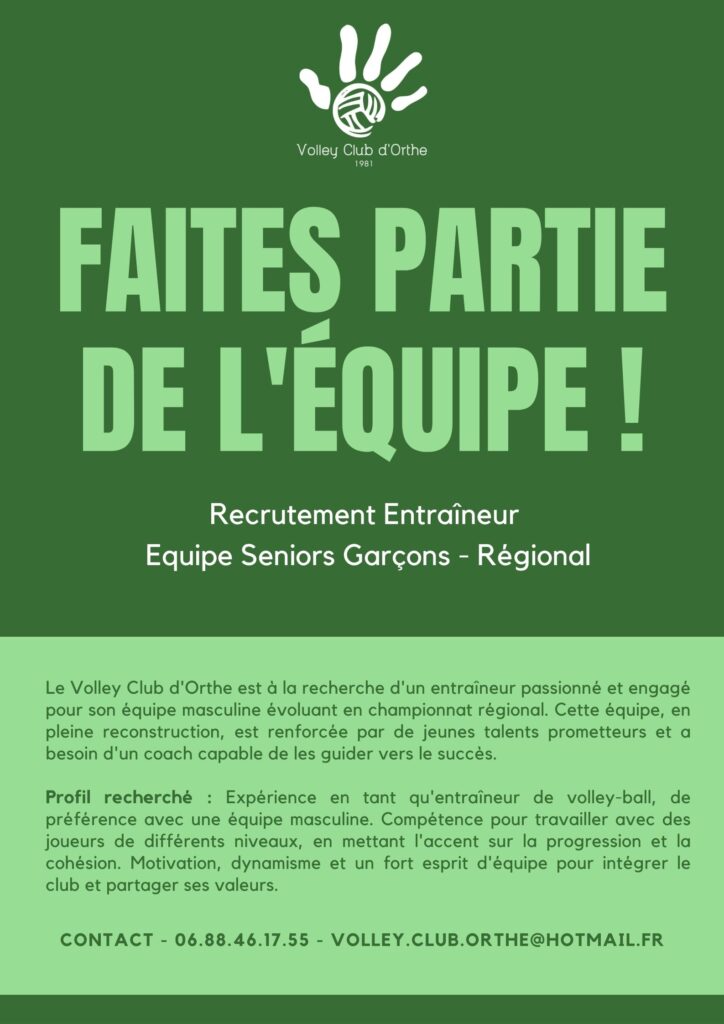 Recherche entraîneur de Volley dans les Landes : équipe masculine en championnat régional